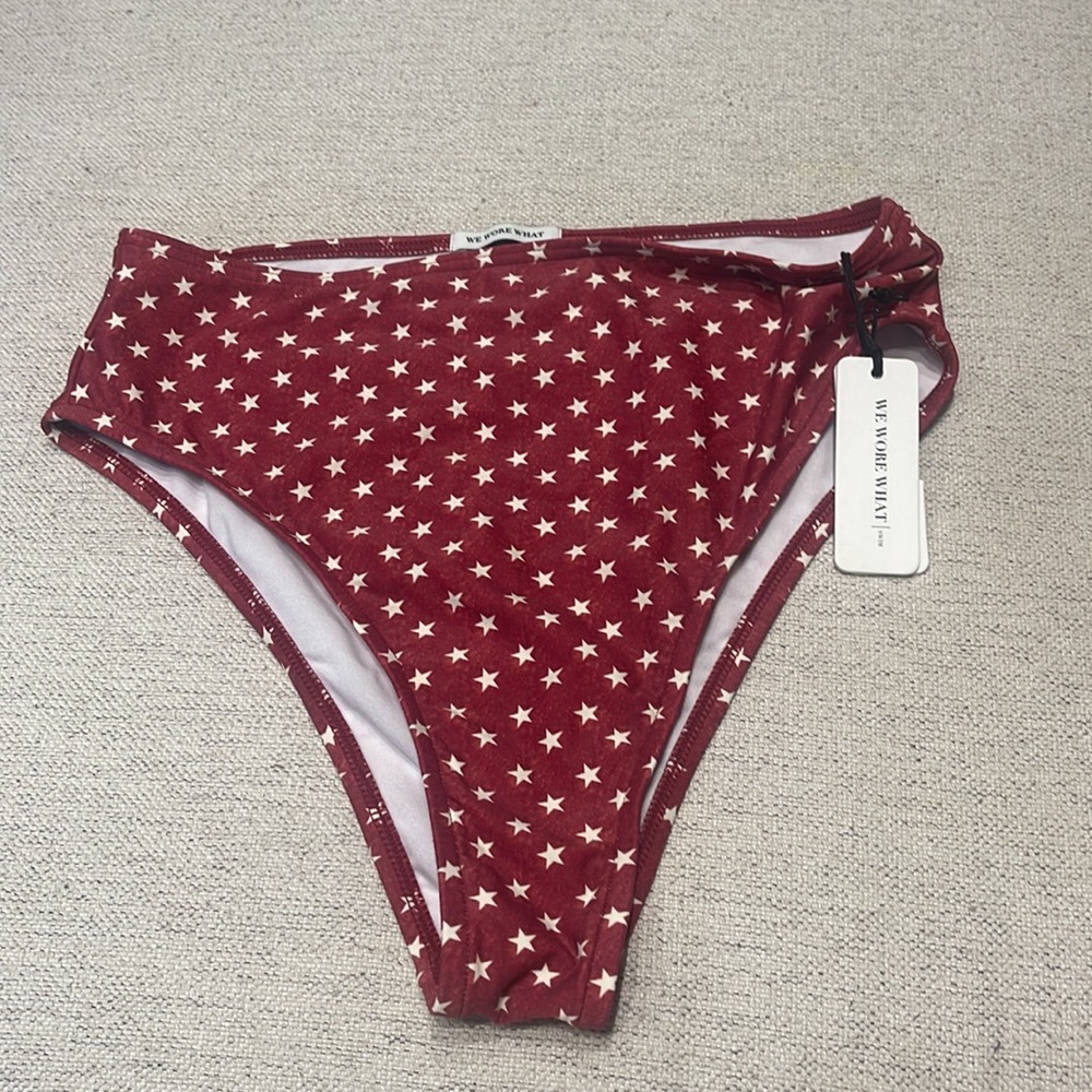 NEW WeWoreWhat Swim Emily Bottom XS Dark Red Vintage Stars High-Waist High-Leg